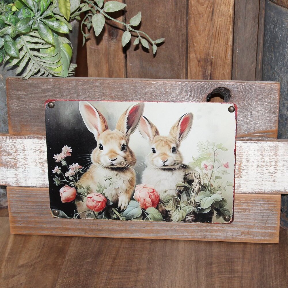 NEW French Country Farmhouse Bunny Rabbit Duo & Spring Floral Wall Decor
